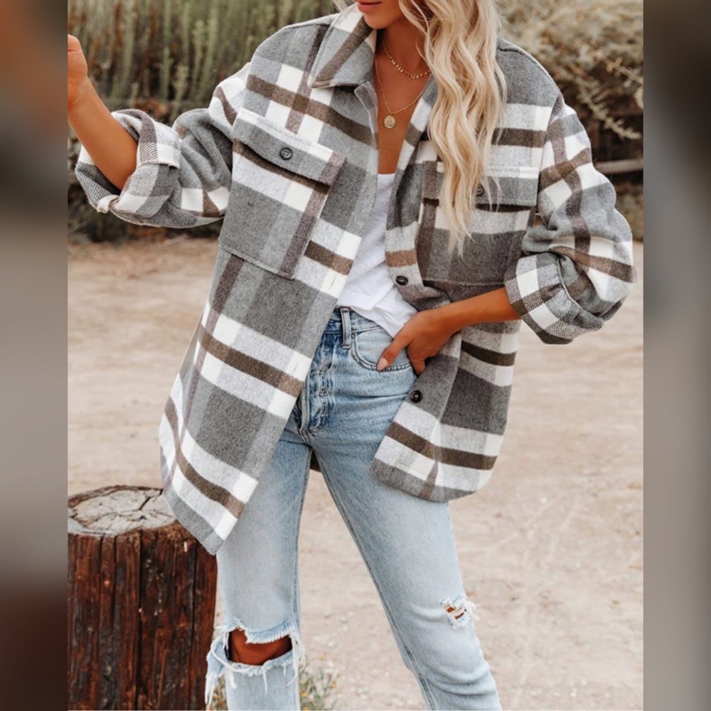 Grey & Tan Plaid Shacket